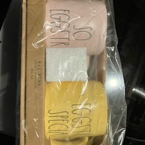 Rae Dunn Pink and Yellow Eggstravaganza Mugs